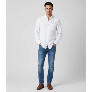 Nordstrom 100% Linen Slim fit Button Up White Resort Beach Wedding